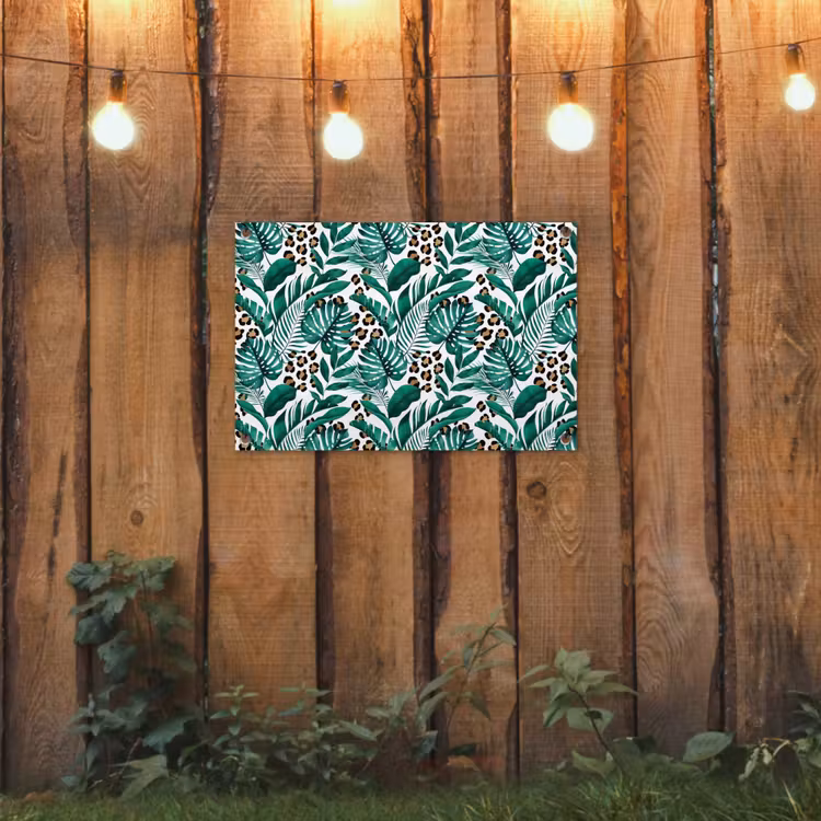Palmblad - Panterprint - Tropical tuinposter los doek klein -sfeer1
