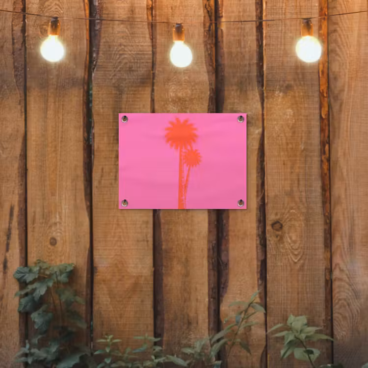 Palmbomen - Modern - Roze tuinposter los doek klein -sfeer1