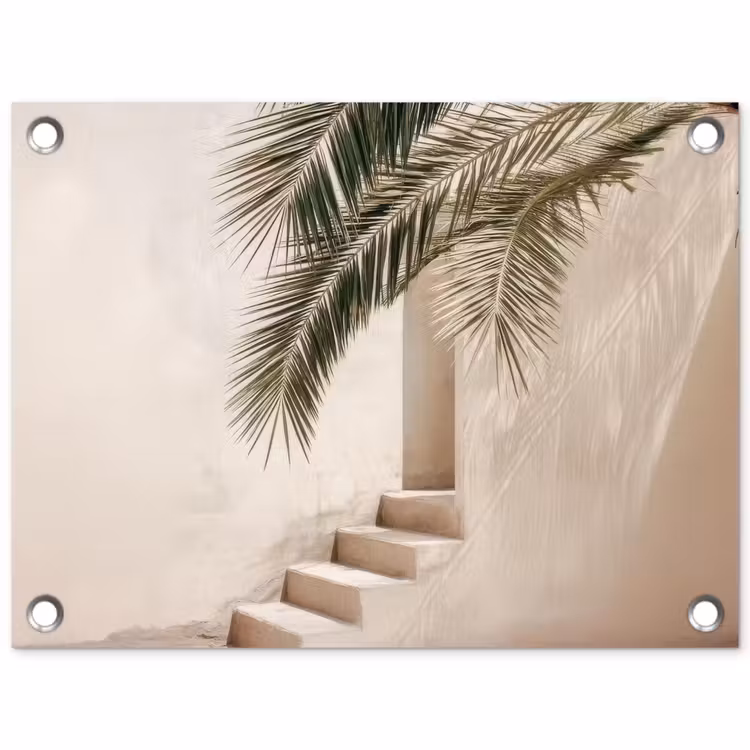 Palmboom - Schaduw - Trap - Beige tuinposter los doek klein -3d