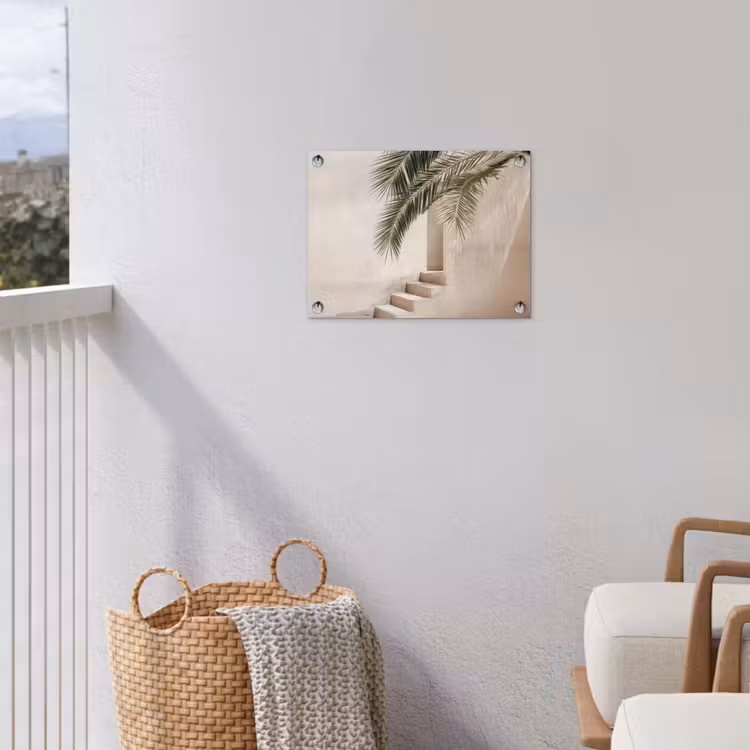 Palmboom - Schaduw - Trap - Beige tuinposter los doek klein -sfeer8