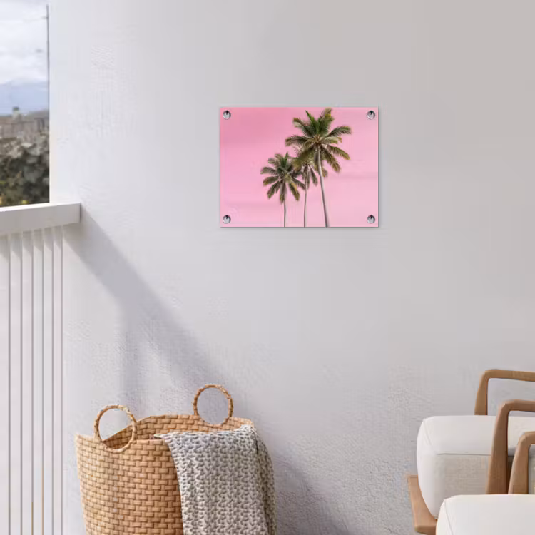 Palmboom - Tropisch - Pink tuinposter los doek klein -sfeer8