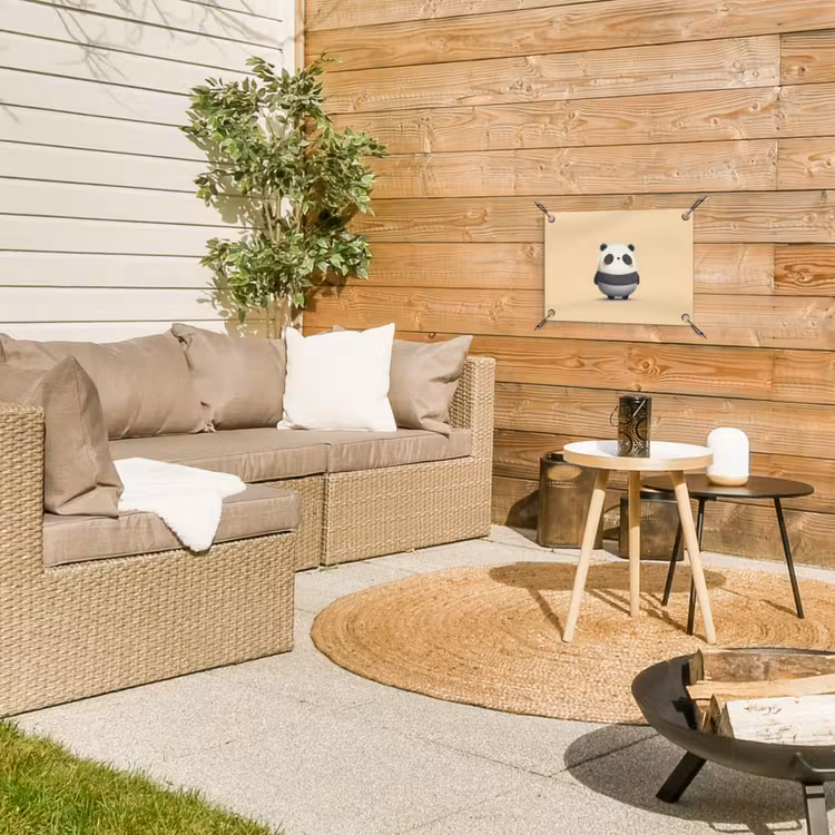 Panda - Beige - Minimalistisch tuinposter los doek klein -sfeer4