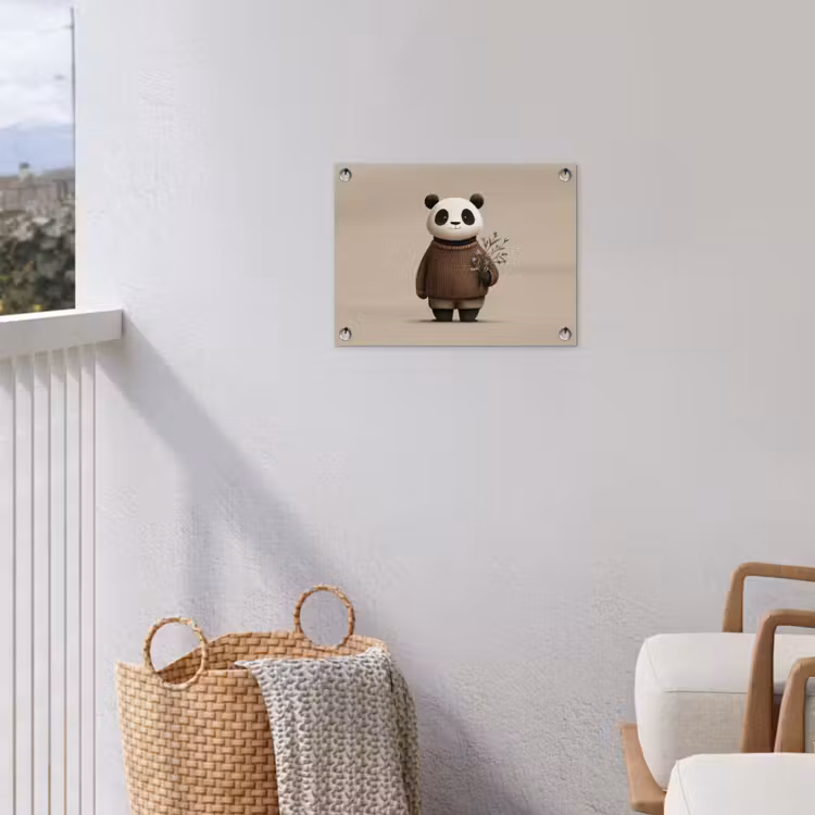 Panda - Blauwe bloemen - Zachtheid tuinposter los doek klein -sfeer8