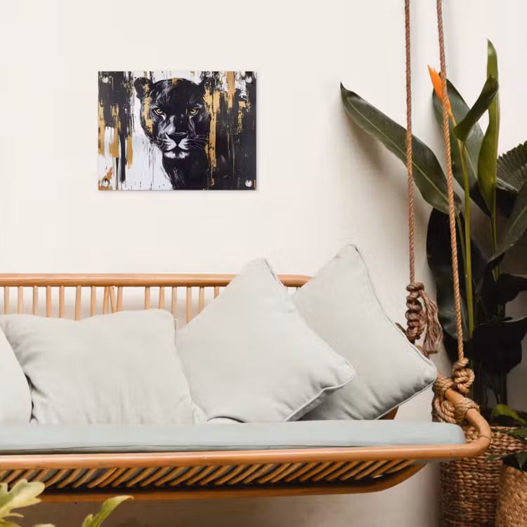 Panter - Zwart - Abstract - Verfstreken tuinposter los doek klein -sfeer7