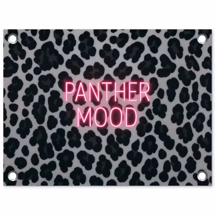 Panterprint - Zwart - Neonletters - Roze tuinposter los doek klein -3d