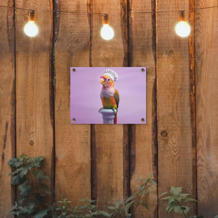 Papegaai - Koksmuts - Pilaar - Vogel tuinposter los doek klein -sfeer1