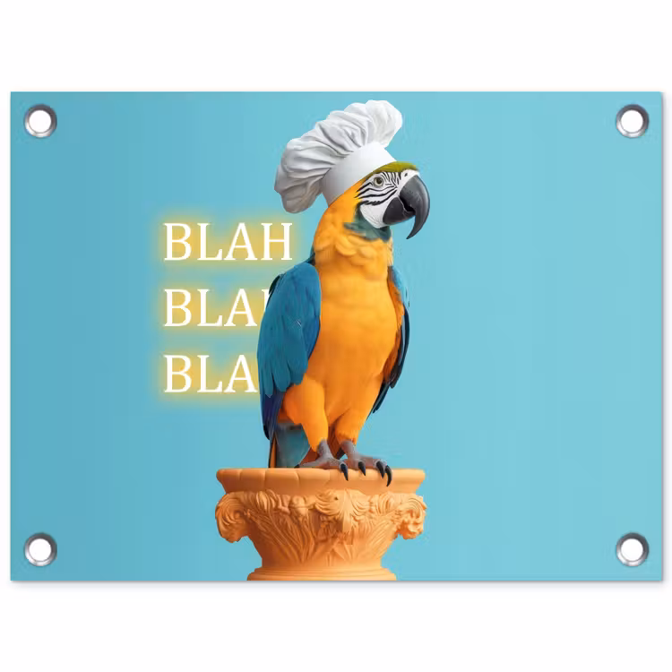 Papegaai - Koksmuts - Quote - Neon tuinposter los doek klein -3d