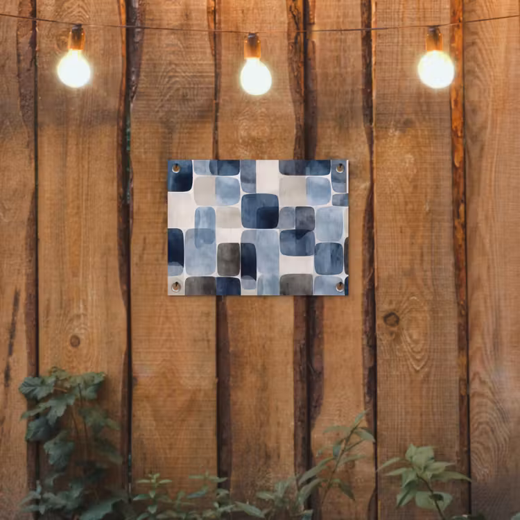 Patroon - Blauw - Vierkanten tuinposter los doek klein -sfeer1
