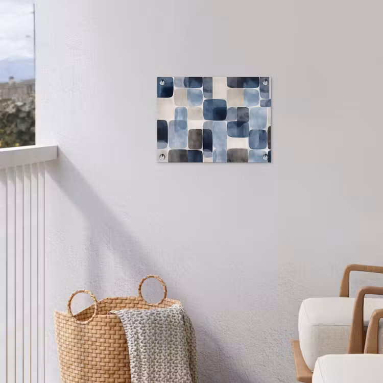 Patroon - Blauw - Vierkanten tuinposter los doek klein -sfeer8