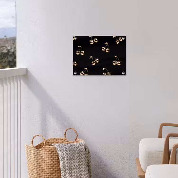 Patroon - Kersen - Goud - Chrome tuinposter los doek klein -sfeer8
