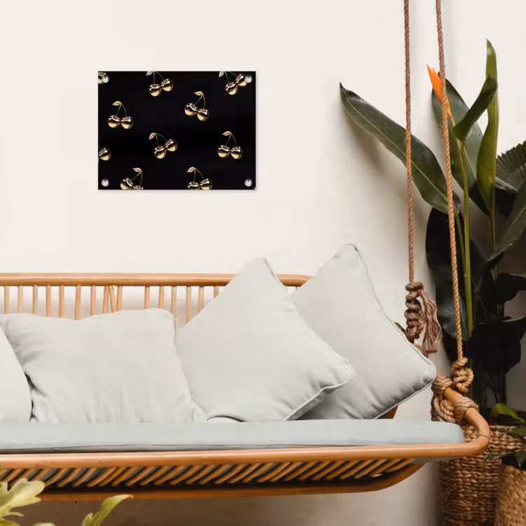Patroon - Kersen - Goud - Chrome tuinposter los doek klein -sfeer7