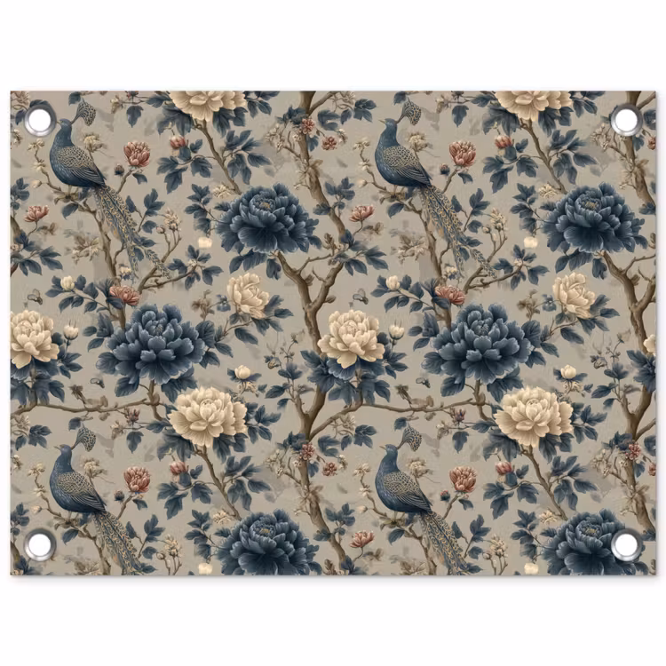 Pauw - Bloemen - Blauw tuinposter los doek klein 239 -3d