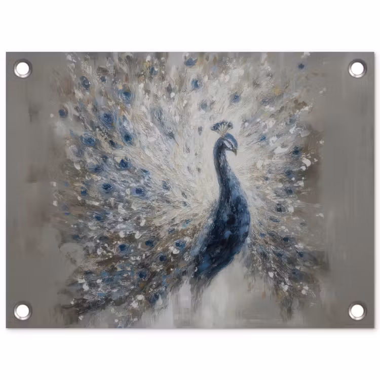 Pauw - Veren - Verf - Blauw tuinposter los doek klein -3d