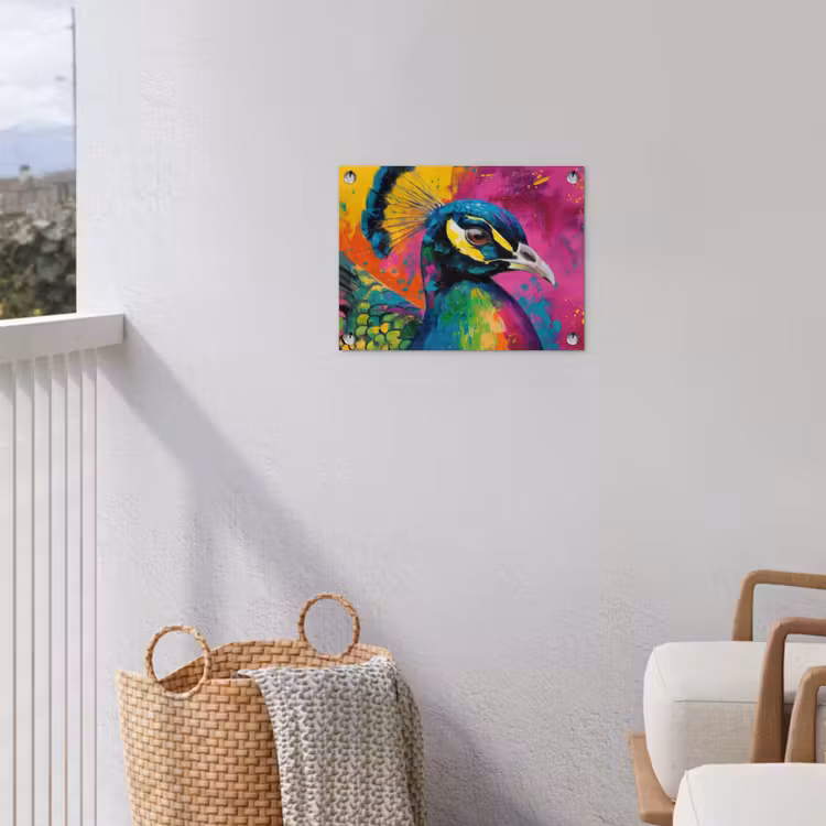 Pauw - Veren - Verfspatten - Paars tuinposter los doek klein -sfeer8