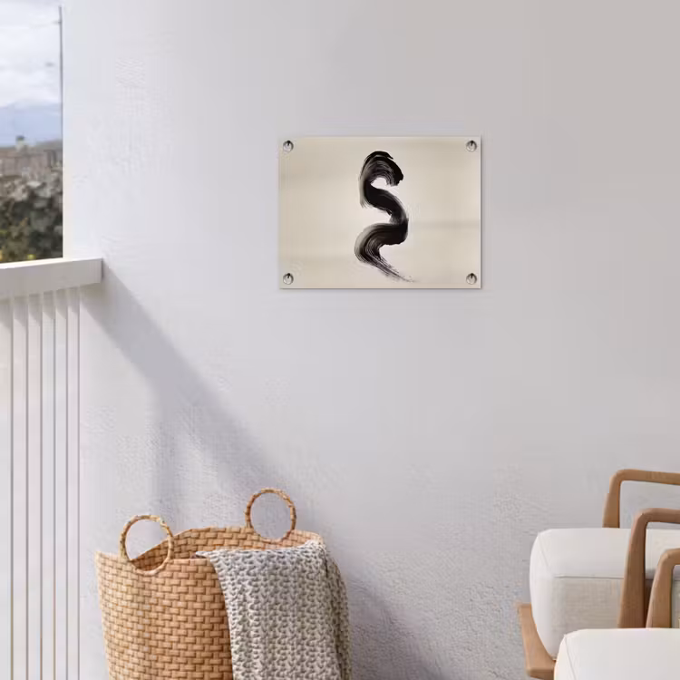 Penseelstreek - Zwart - Minimalistisch tuinposter los doek klein -sfeer8