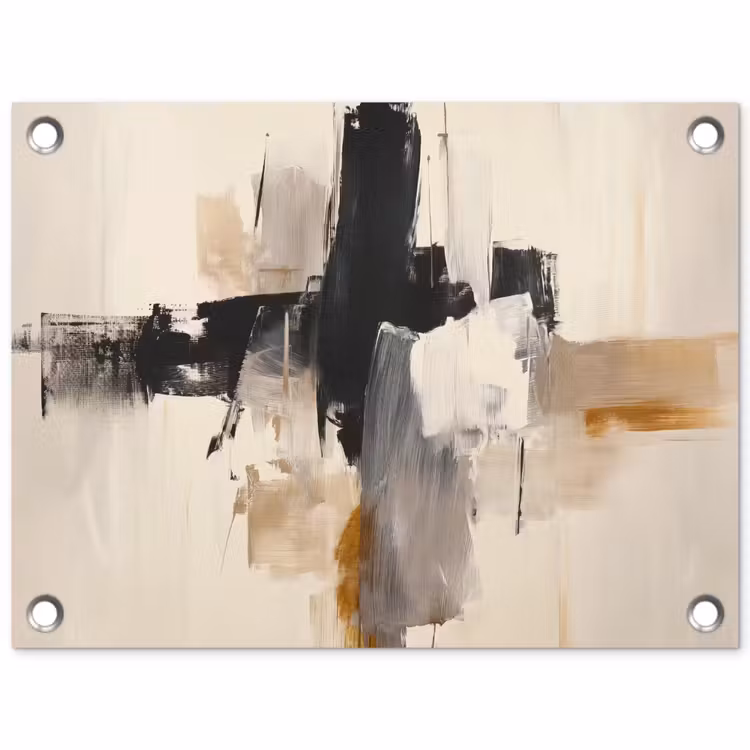 Penseelstreken - Ruw - Abstract - Beige tuinposter los doek klein -3d