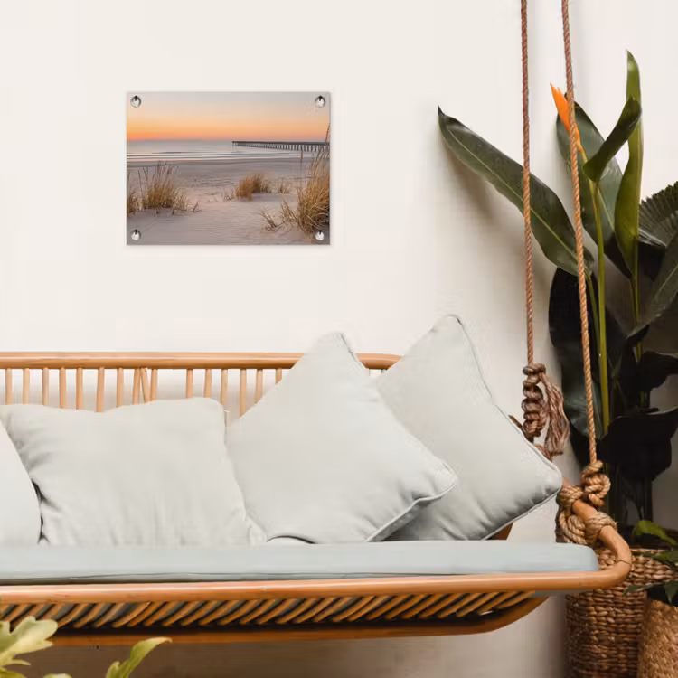 Pier - Zonsondergang - Strand tuinposter los doek klein -sfeer7