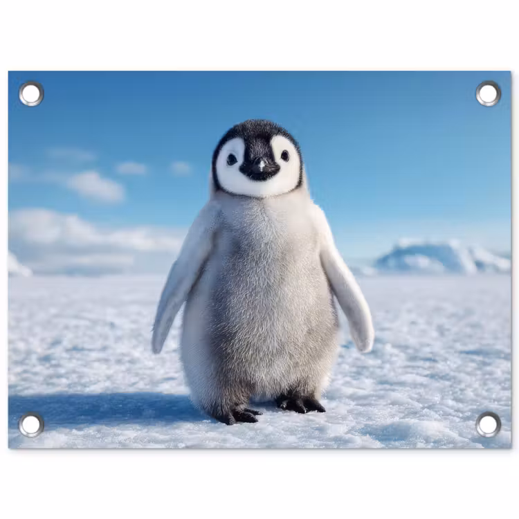Pinguïn - Sneeuw - Landschap - Wit tuinposter los doek klein -3d