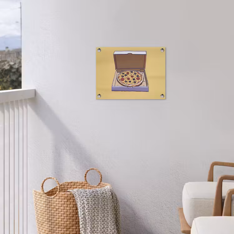 Pizza - Doos - Salami - Illustratie tuinposter los doek klein -sfeer8