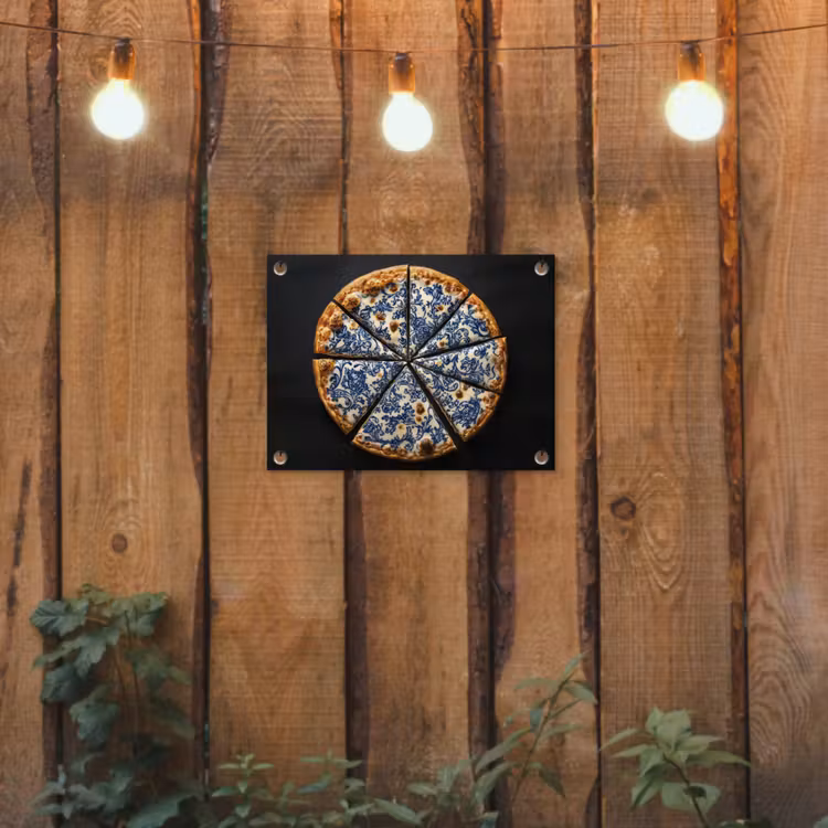 Pizza - Eten - Delftsblauw tuinposter los doek klein -sfeer1