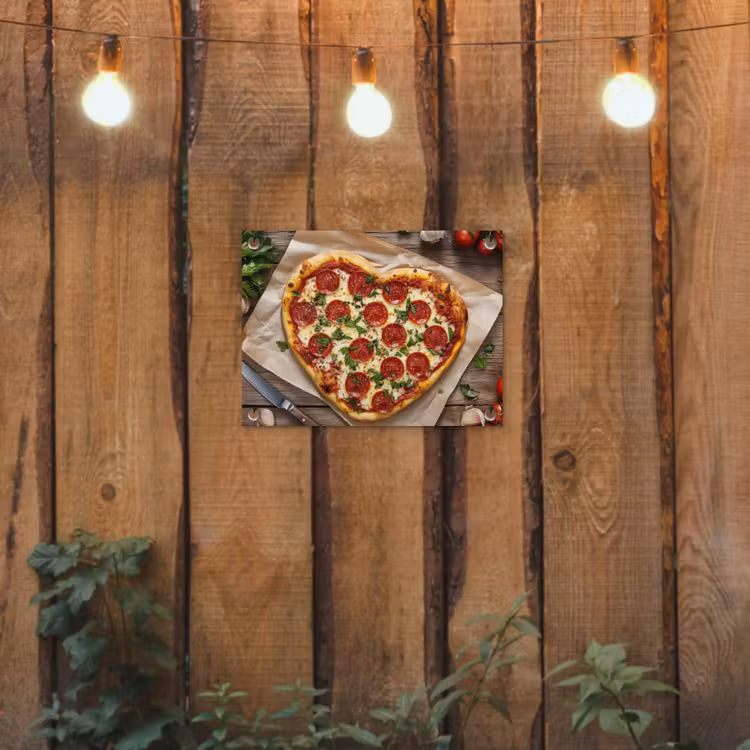 Pizza - Hart - Pepperoni - Tomaat tuinposter los doek klein -sfeer1
