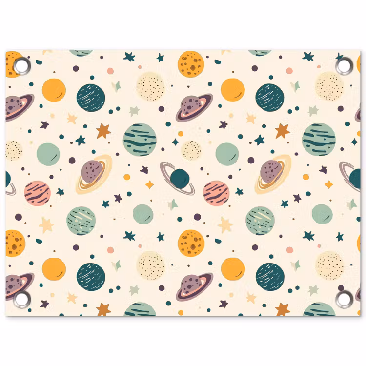 Planeten - Retro - Kleurrijk tuinposter los doek klein 239 -3d