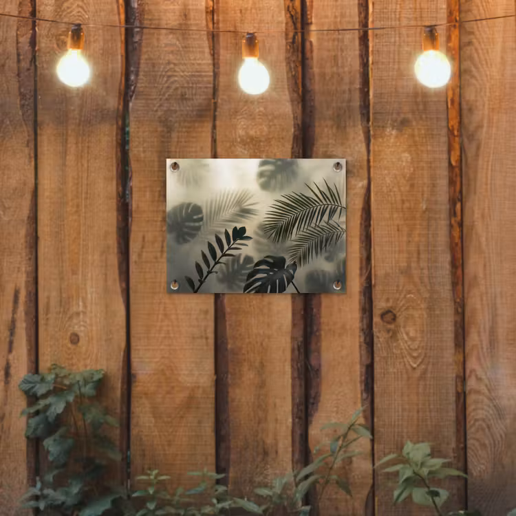 Planten - Bladeren - Schaduwen - Groen - Modern tuinposter los doek klein -sfeer1