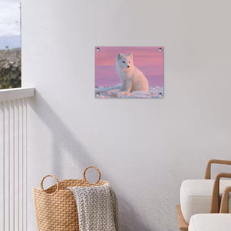Poolvos - Sneeuw - Roze tuinposter los doek klein -sfeer8