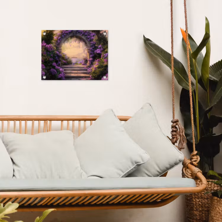 Poort - Paars - Bloemen tuinposter los doek klein -sfeer7