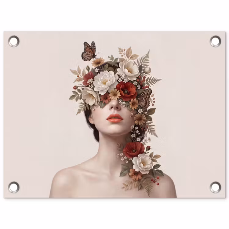 Portret - Bloemen - Cremé tuinposter los doek klein -3d