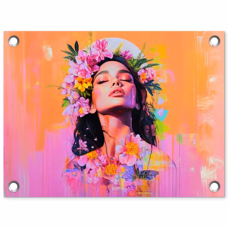 Portret - Bloemenkroon - Vrouw tuinposter los doek klein -3d