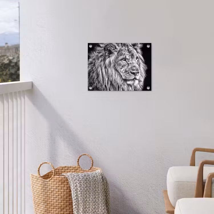 Portret - Leeuw - Zwart wit tuinposter los doek klein -sfeer8