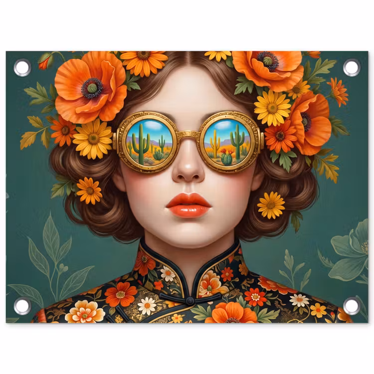 Portret - Vrouw - Kleurrijk - Expressief tuinposter los doek klein -3d