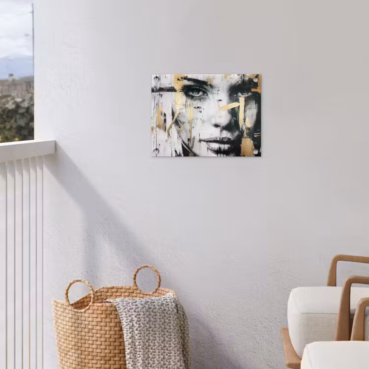 Portret - Vrouw - Penseelstreken - Goud tuinposter los doek klein -sfeer8