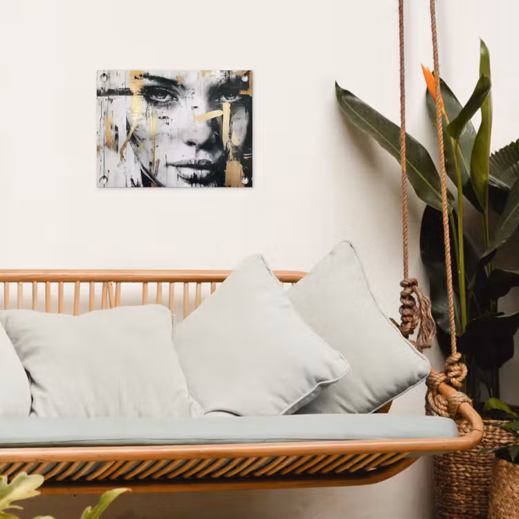 Portret - Vrouw - Penseelstreken - Goud tuinposter los doek klein -sfeer7