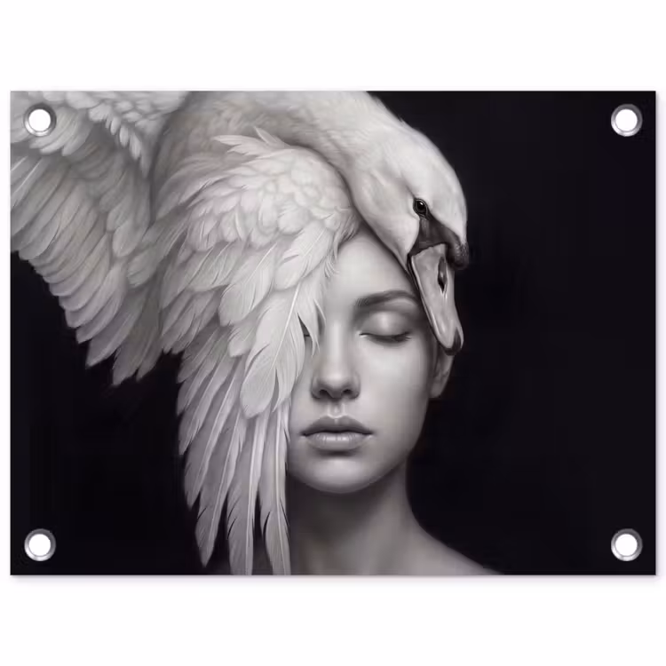 Portret - Zwaan - Zwart - Wit tuinposter los doek klein -3d