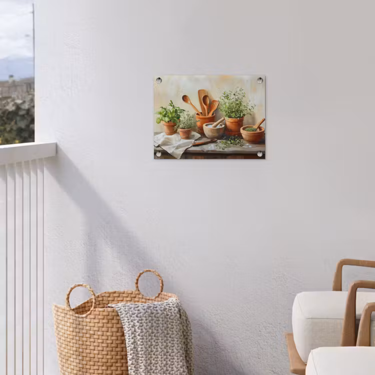 Potten - Kruiden - Hout tuinposter los doek klein -sfeer8