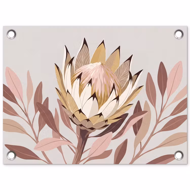 Protea - Bloem - Botanisch - Beige tuinposter los doek klein -3d