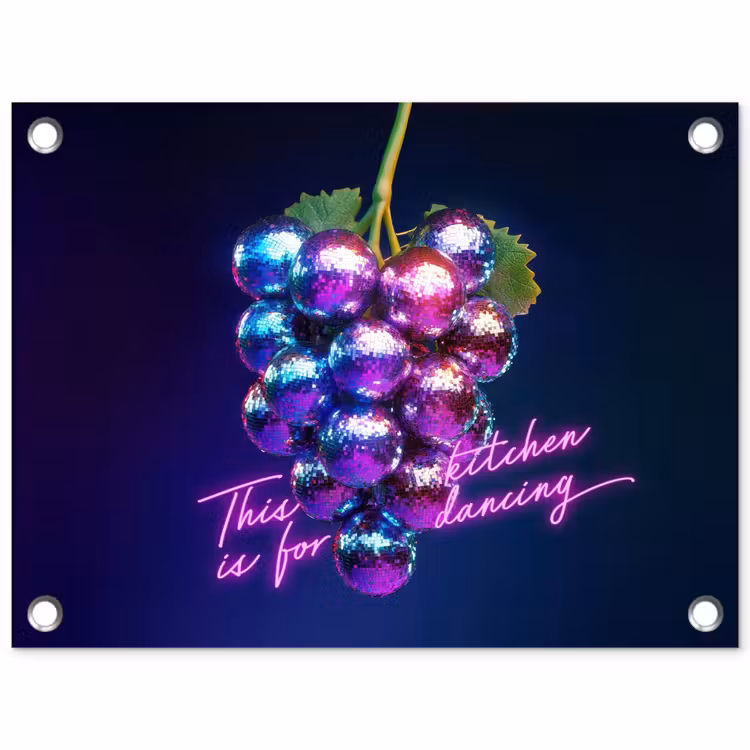 Quote - Neon - Disco - Druiven tuinposter los doek klein -3d