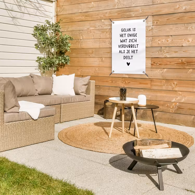 Quotes - Geluk is het enige wat zich verdubbelt - Spreuken tuinposter los doek klein -sfeer4
