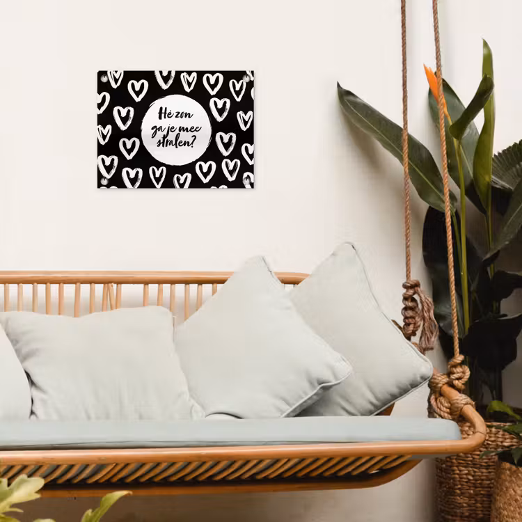 Quotes - Hé zon, ga je mee stralen? - Tekst - Zon - Zomer tuinposter los doek klein -sfeer7