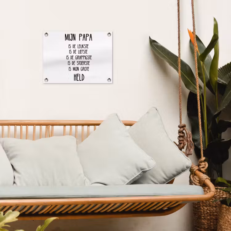 Quotes - Papa is mijn grote held - Spreuken - Papa tuinposter los doek klein -sfeer7
