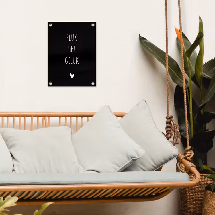 Quotes - Spreuken - Pluk het geluk tuinposter los doek klein -sfeer7