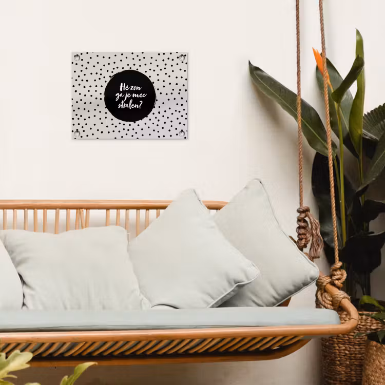 Quotes - Tekst - Hé zon ga je mee stralen? - Zon tuinposter los doek klein -sfeer7