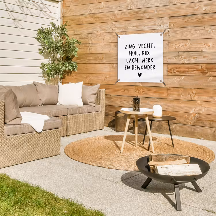 Quotes - Zing vecht huil bid lach werk en bewonder - Spreuken - Ramses Shaffy tuinposter los doek klein -sfeer4
