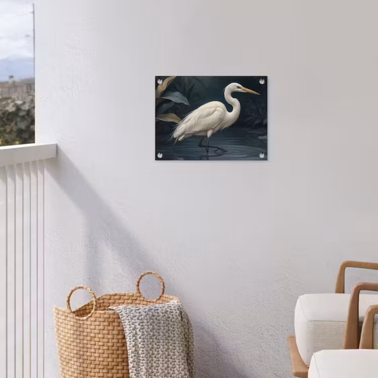 Reiger - Water - Natuur - Modern - Wit tuinposter los doek klein -sfeer8