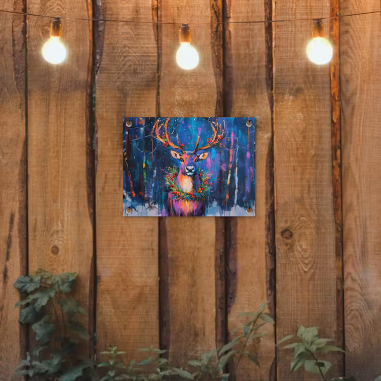 Rendier - Krans - Sprookjesachtig - Blauw tuinposter los doek klein -sfeer1