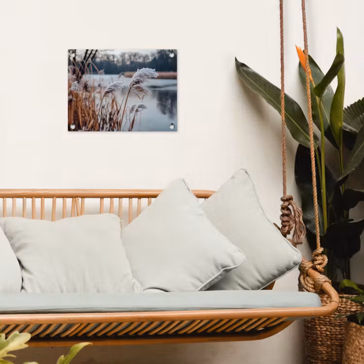 Riet - Gras - Natuur - Winter - Meer tuinposter los doek klein -sfeer7