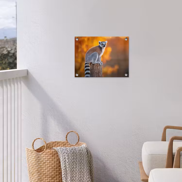 Ringstaartmaki - Boomstronk - Gestreept tuinposter los doek klein -sfeer8