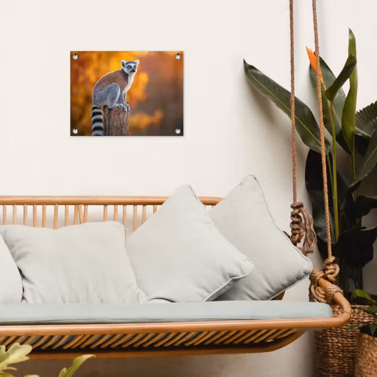Ringstaartmaki - Boomstronk - Gestreept tuinposter los doek klein -sfeer7